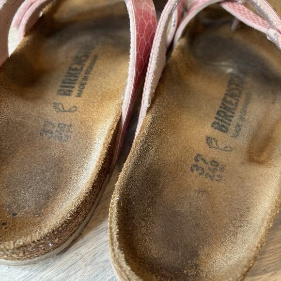 Birkenstock Women's Mayari Pink Metallic Snake Print Leather Sandals Size 6 - Picture 7 of 9